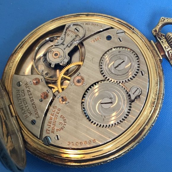 Antique 1924 Hamilton Pocket Watch Solid 14k Yellow Gold 62.2g Size 12s Runs - Picture 7 of 10